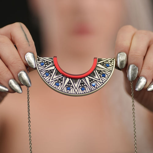 CLEOPATRA GEMMED ARC PENDANT NECKLACE | Ruby Red and Silver