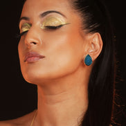 CLEOPATRA STATEMENT STACKABLE CLIP ON DANGLES| Teal and Gold