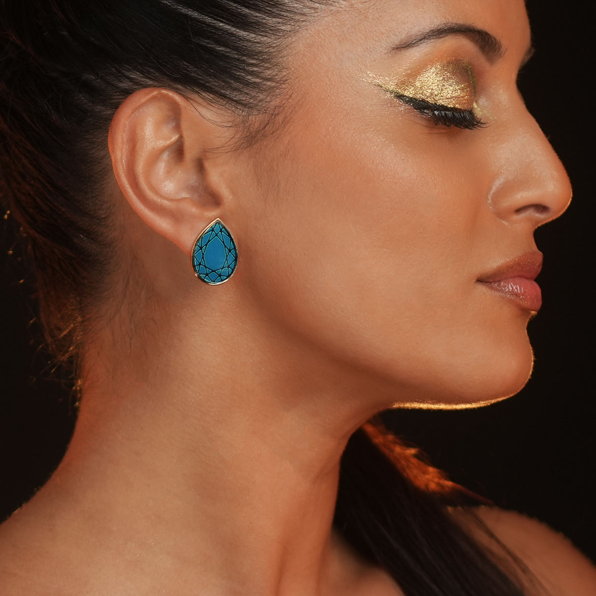 CLEOPATRA STATEMENT STACKABLE CLIP ON DANGLES| Teal and Gold