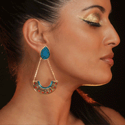 CLEOPATRA STATEMENT STACKABLE CLIP ON DANGLES| Teal and Gold