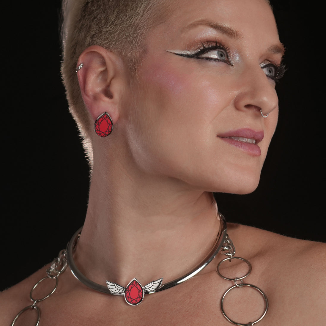CLEOPATRA GEMMED ARC STACKABLE CLIP-ON DANGLES | Ruby and Silver