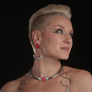 CLEOPATRA GEMMED ARC STACKABLE CLIP-ON DANGLES | Ruby and Silver