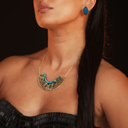 CLEOPATRA GEMMED ARC PENDANT NECKLACE | Teal and Gold