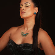 CLEOPATRA GEMMED ARC PENDANT NECKLACE | Teal and Gold
