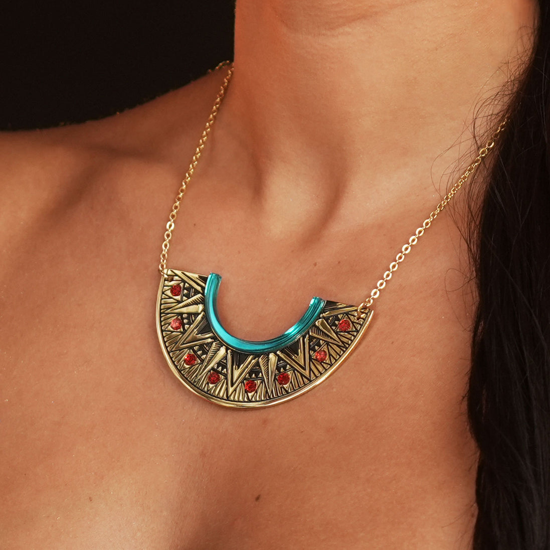 CLEOPATRA GEMMED ARC PENDANT NECKLACE | Teal and Gold