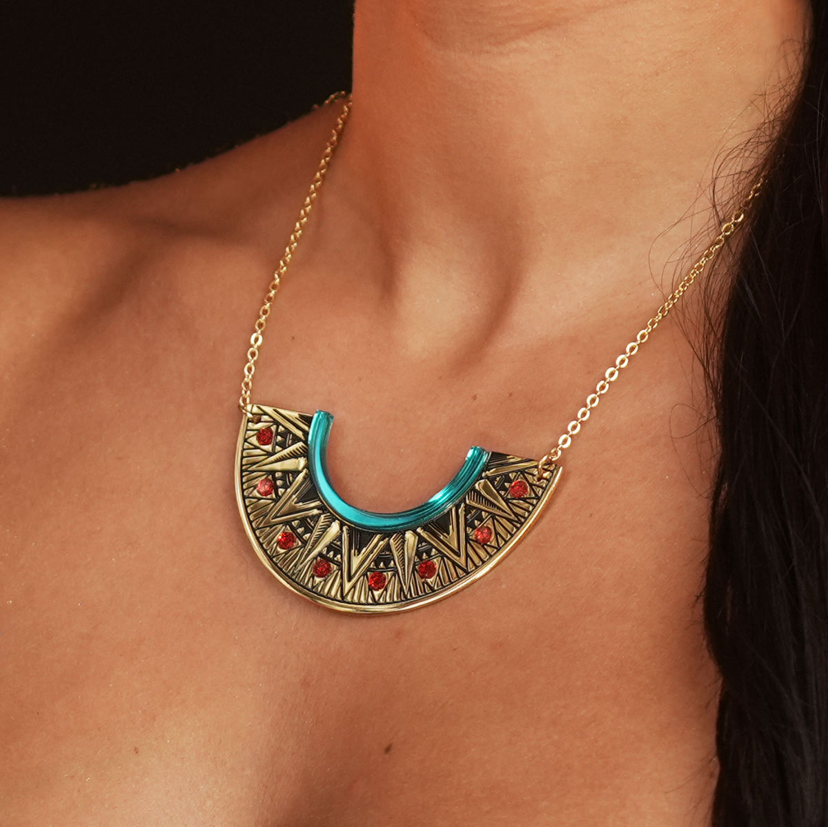 CLEOPATRA GEMMED ARC PENDANT NECKLACE | Teal and Gold