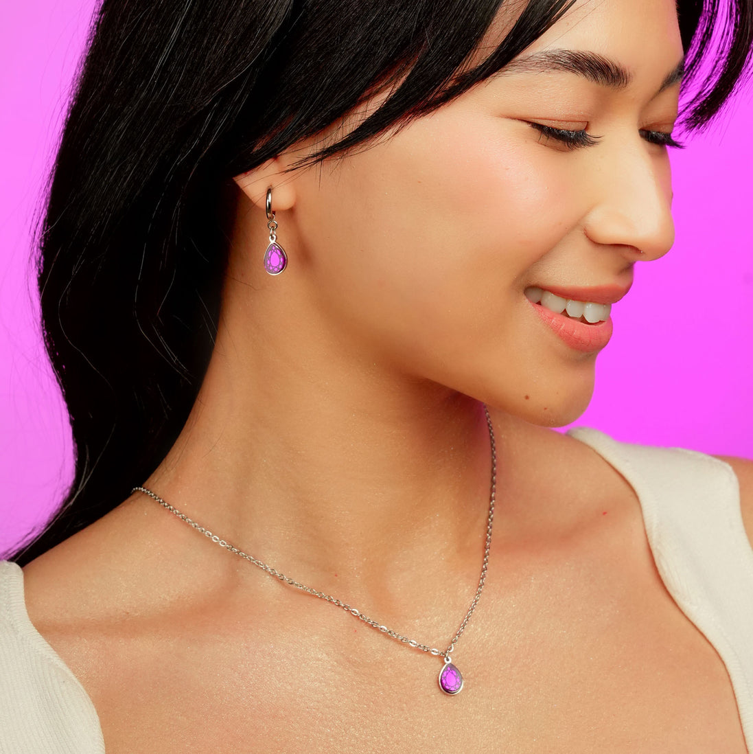 CLEOPATRA GEM DROP HUGGIE HOOPS | Silver