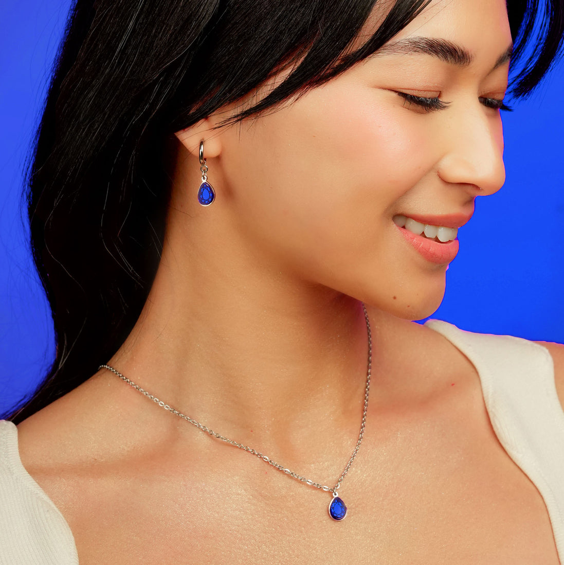 CLEOPATRA GEM DROP HUGGIE HOOPS | Silver