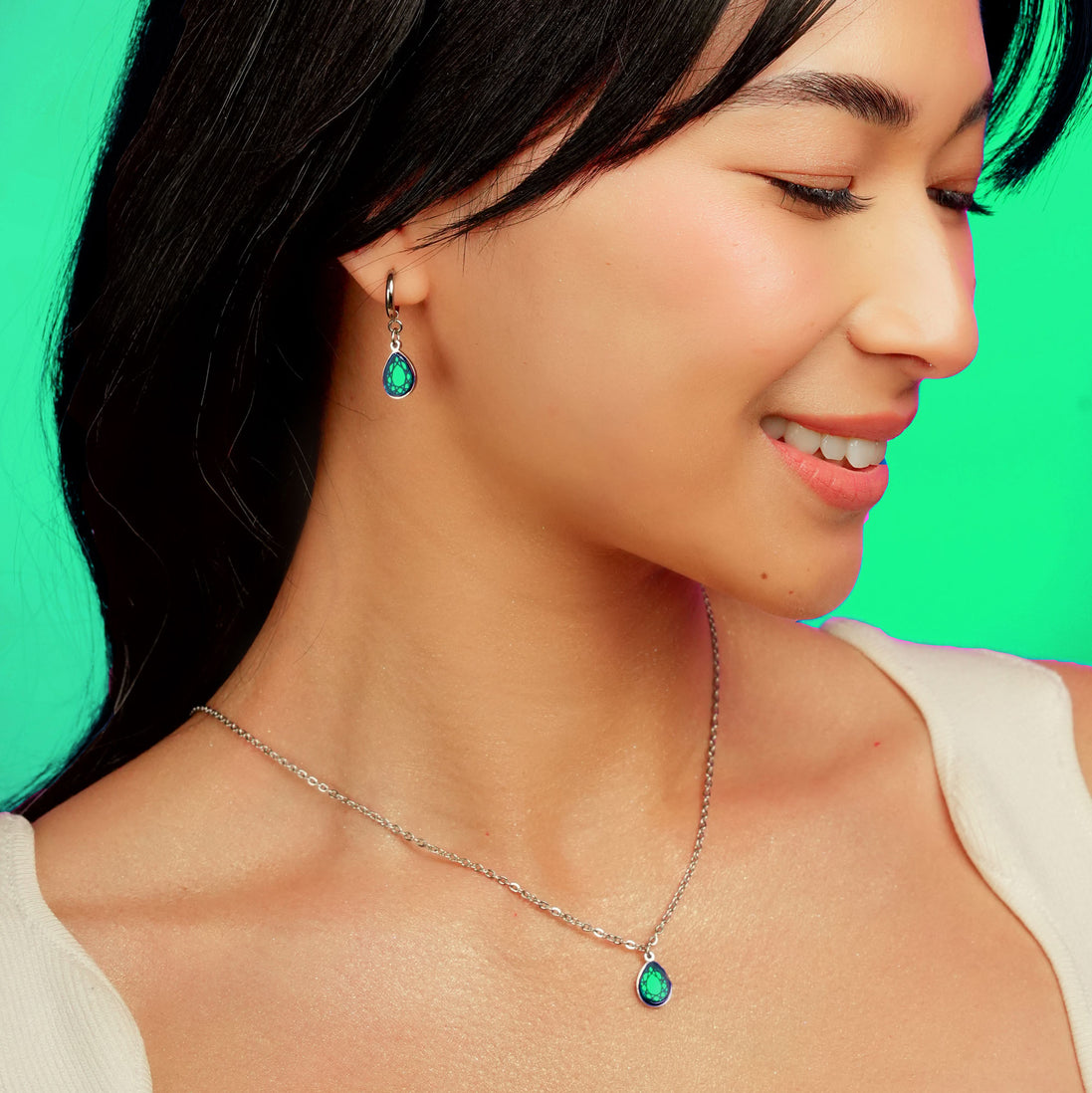 CLEOPATRA GEM DROP HUGGIE HOOPS | Silver