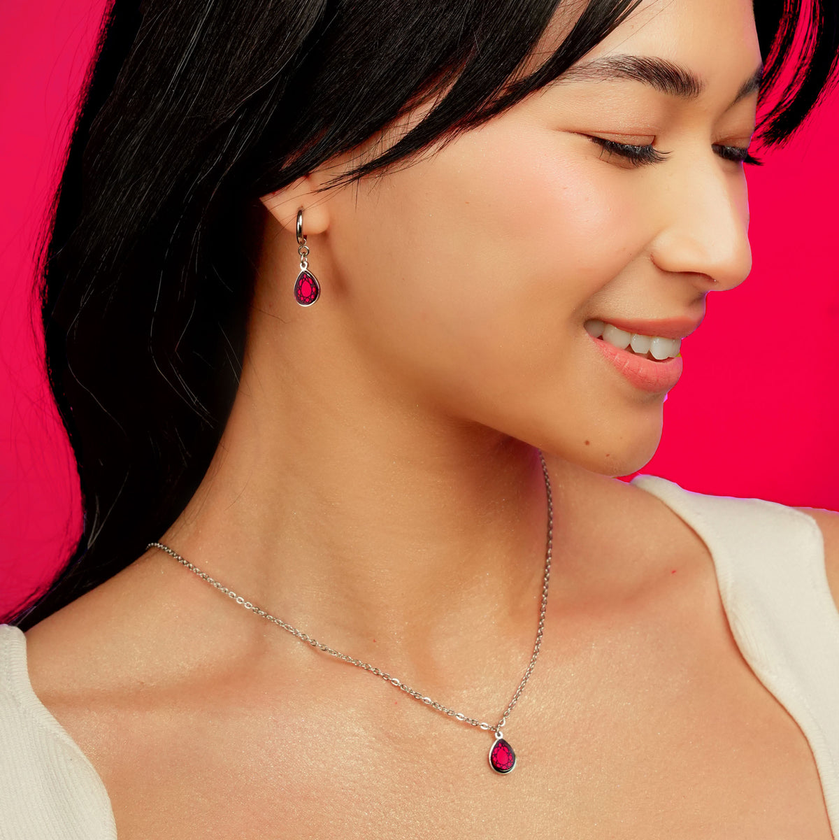 CLEOPATRA GEM DROP HUGGIE HOOPS | Silver