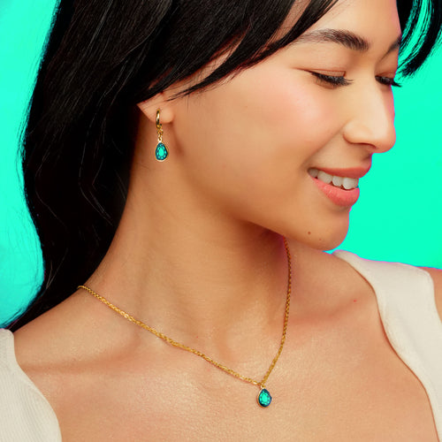 CLEOPATRA GEM DROP HUGGIE HOOPS | Gold