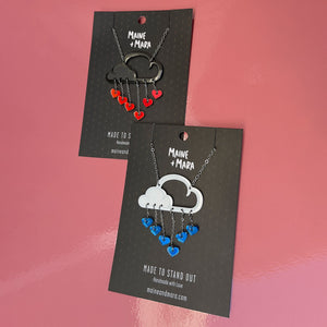 LOVE RAIN CLOUD NECKLACE with red or blue hearts