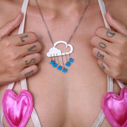 LOVE RAIN CLOUD NECKLACE with red or blue hearts