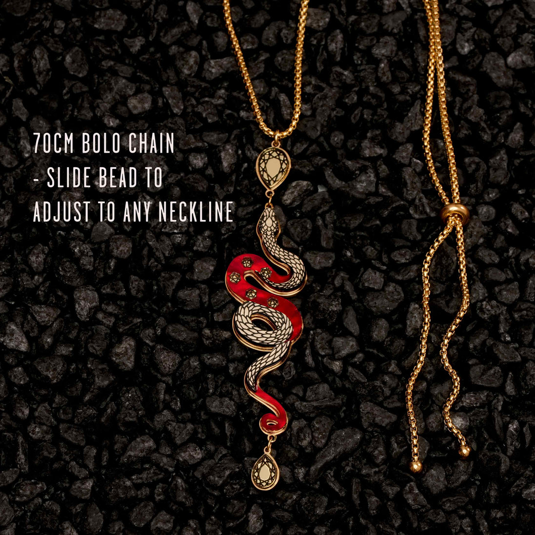 Necklace with snake design on a dark textured background