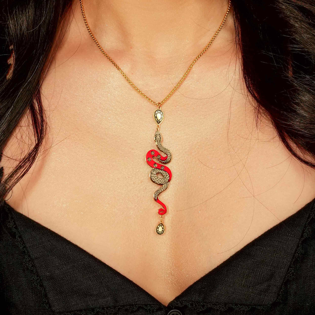 MEDUSA Gold Snake Necklace | Ruby Red