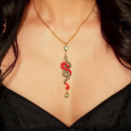 MEDUSA Gold Snake Necklace | Ruby Red
