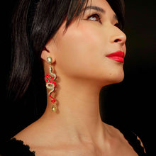 Load image into Gallery viewer, MEDUSA Gold Snake Dangle Earrings | Ruby Red