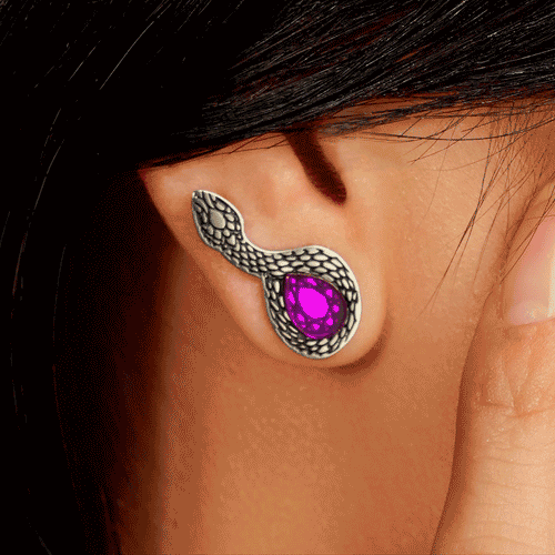 MEDUSA Silver Snake Ear Crawlers | Amethyst or Ruby Gem