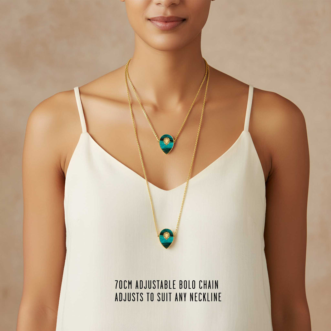 MEDUSA Gold Droplet Necklace | Gold-Flecked Teal Marble