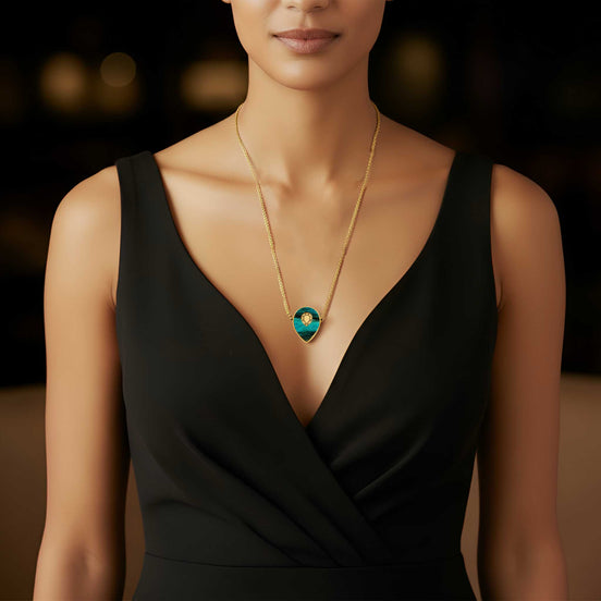 MEDUSA Gold Droplet Necklace | Gold-Flecked Teal Marble