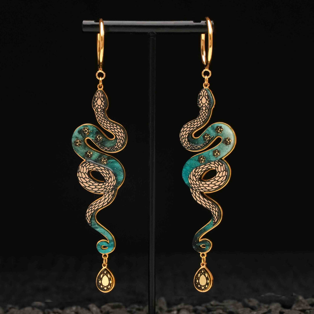 MEDUSA Gold Snake Hoop Earrings | Teal Marble