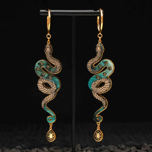 Load image into Gallery viewer, MEDUSA Gold Snake Hoop Earrings | Teal Marble