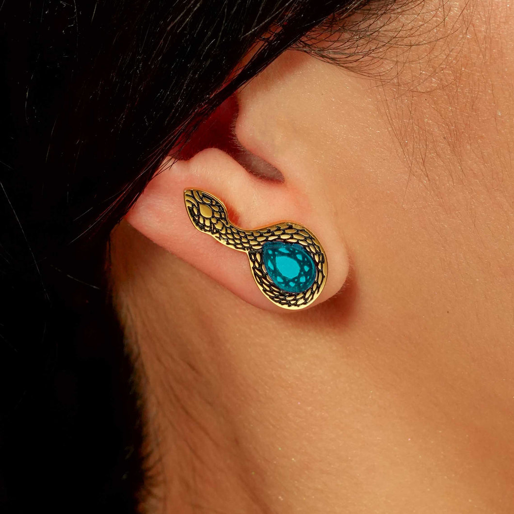 MEDUSA Gold Snake Ear Crawlers | Mirrored Teal or Ruby Gem