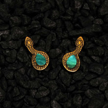 Load image into Gallery viewer, MEDUSA Gold Snake Ear Crawlers | Gold-Flecked Teal Marble