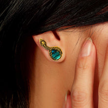Load image into Gallery viewer, MEDUSA Gold Snake Ear Crawlers | Gold-Flecked Teal Marble
