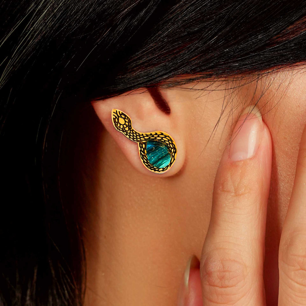 MEDUSA Gold Snake Ear Crawlers | Gold-Flecked Teal Marble