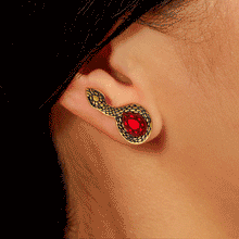 Load image into Gallery viewer, MEDUSA Gold Snake Ear Crawlers | Mirrored Teal or Ruby Gem