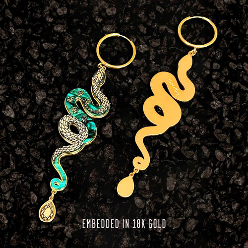 MEDUSA Gold Snake Hoop Earrings | Teal Marble