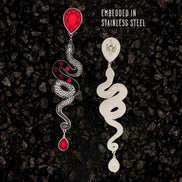 MEDUSA Silver Dangle Snake Stud Earrings | Ruby + Onyx