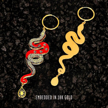 Load image into Gallery viewer, MEDUSA Gold Snake Hoop Earrings | Ruby Red