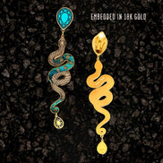 MEDUSA Gold Dangle Snake Earrings | Teal Marble