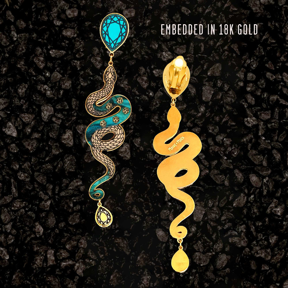 MEDUSA Gold Dangle Snake Earrings | Teal Marble