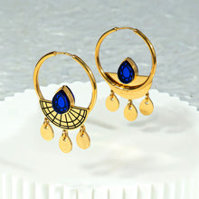 Load image into Gallery viewer, CLEOPATRA SUNBURST DROP HOOP EARRINGS | Gold