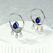 CLEOPATRA SUNBURST DROP HOOP EARRINGS | Silver
