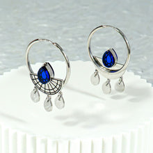 Load image into Gallery viewer, CLEOPATRA SUNBURST DROP HOOP EARRINGS | Silver