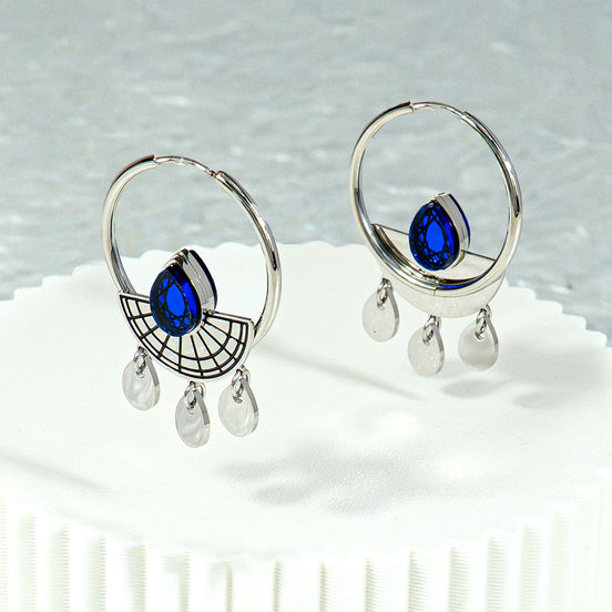 CLEOPATRA SUNBURST DROP HOOP EARRINGS | Silver