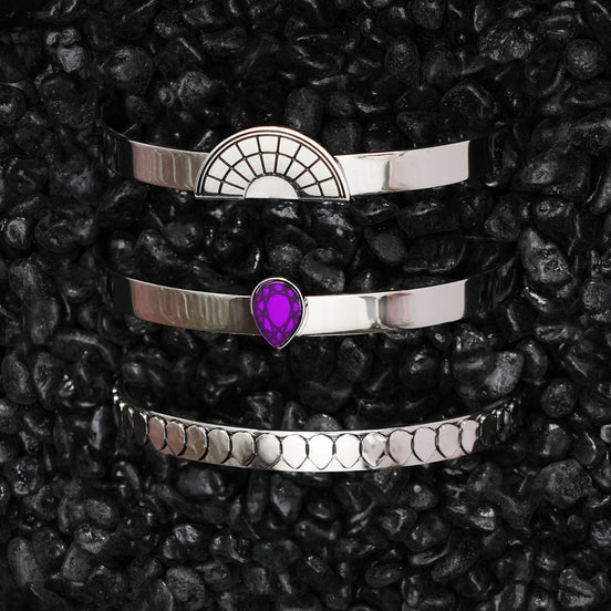 CLEOPATRA STACKABLE CUFF BRACELET TRIO SETS | Silver - SAVE $38