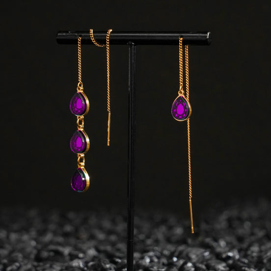 CLEOPATRA MISMATCHED GEM THREADER  EARRINGS | Gold