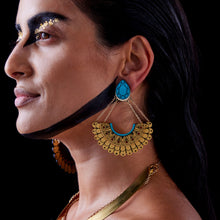 Load image into Gallery viewer, CLEOPATRA STATEMENT STACKABLE STUDS DANGLES| Teal and Gold