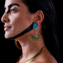 Load image into Gallery viewer, CLEOPATRA STATEMENT STACKABLE STUDS DANGLES| Teal and Gold