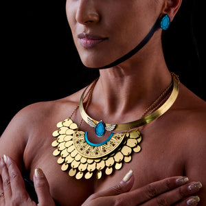 CLEOPATRA STACKABLE CUFF NECKLACE| Teal and Gold
