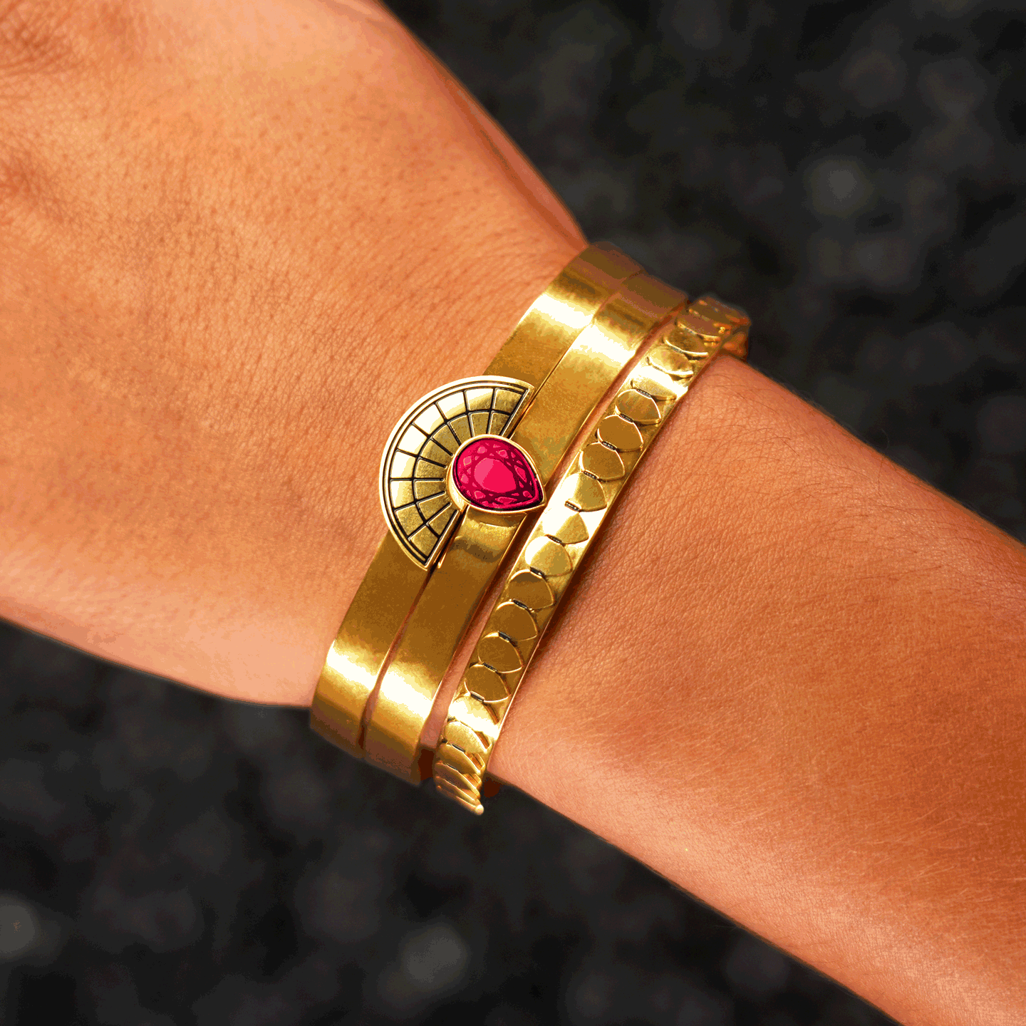CLEOPATRA STACKABLE CUFF BRACELET TRIO SETS | Gold - SAVE $48