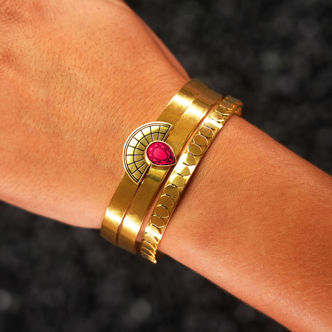 CLEOPATRA STACKABLE CUFF BRACELET TRIO SETS | Gold - SAVE $48