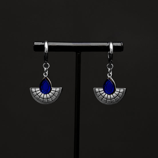 CLEOPATRA CHARMED HUGGIE HOOPS | Cobalt Blue and Silver Sunburst