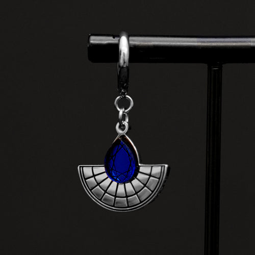 CLEOPATRA CHARMED HUGGIE HOOPS | Cobalt Blue and Silver Sunburst