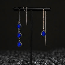 Load image into Gallery viewer, CLEOPATRA MISMATCHED GEM THREADER EARRINGS | Silver